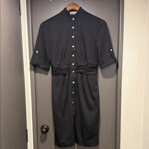 Calvin Klein Black Midi Dress with Button Detail